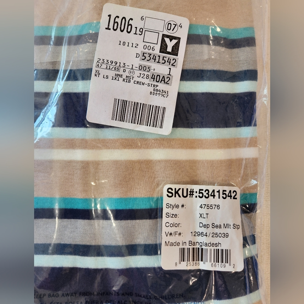 Lands' End Women's Long Sleeve Blue Multi-Striped T-Shirt XL Tall New In… - Picture 3 of 4